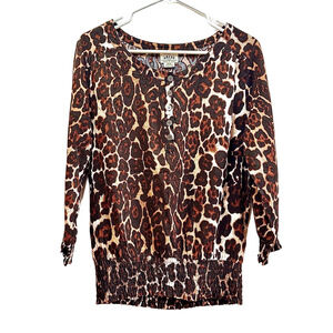 Ariat Brown and Tan Leopard Print Henley Blouse